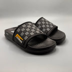 Gray , Trendy checkered casual slippers for boys