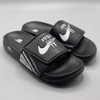 Black , Black men sports slippers with durable anti-slip outsole for indoor and outdoor wear.