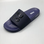 Navy , Non slip textured sole pattern of waterproof HUGO slides for wet floors