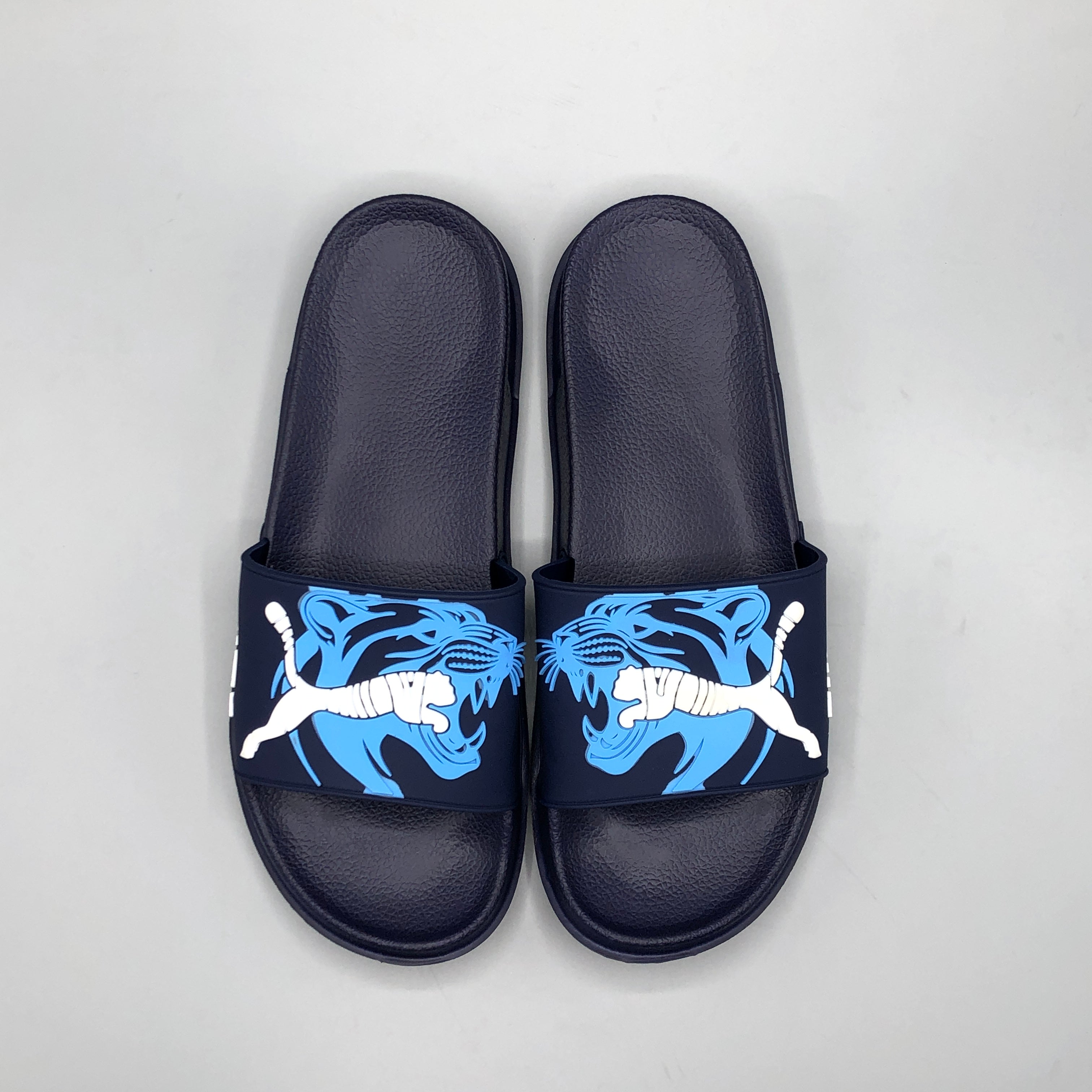 Navy , Designer inspired tiger slides for men with bold graphic style