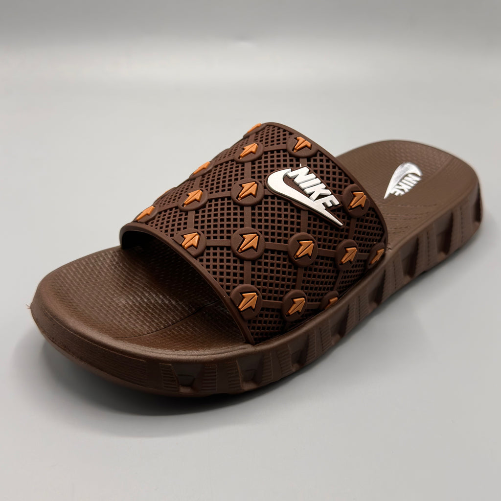 Brown , Gym Slides for Men with soft cushioned footbed for post-workout comfort