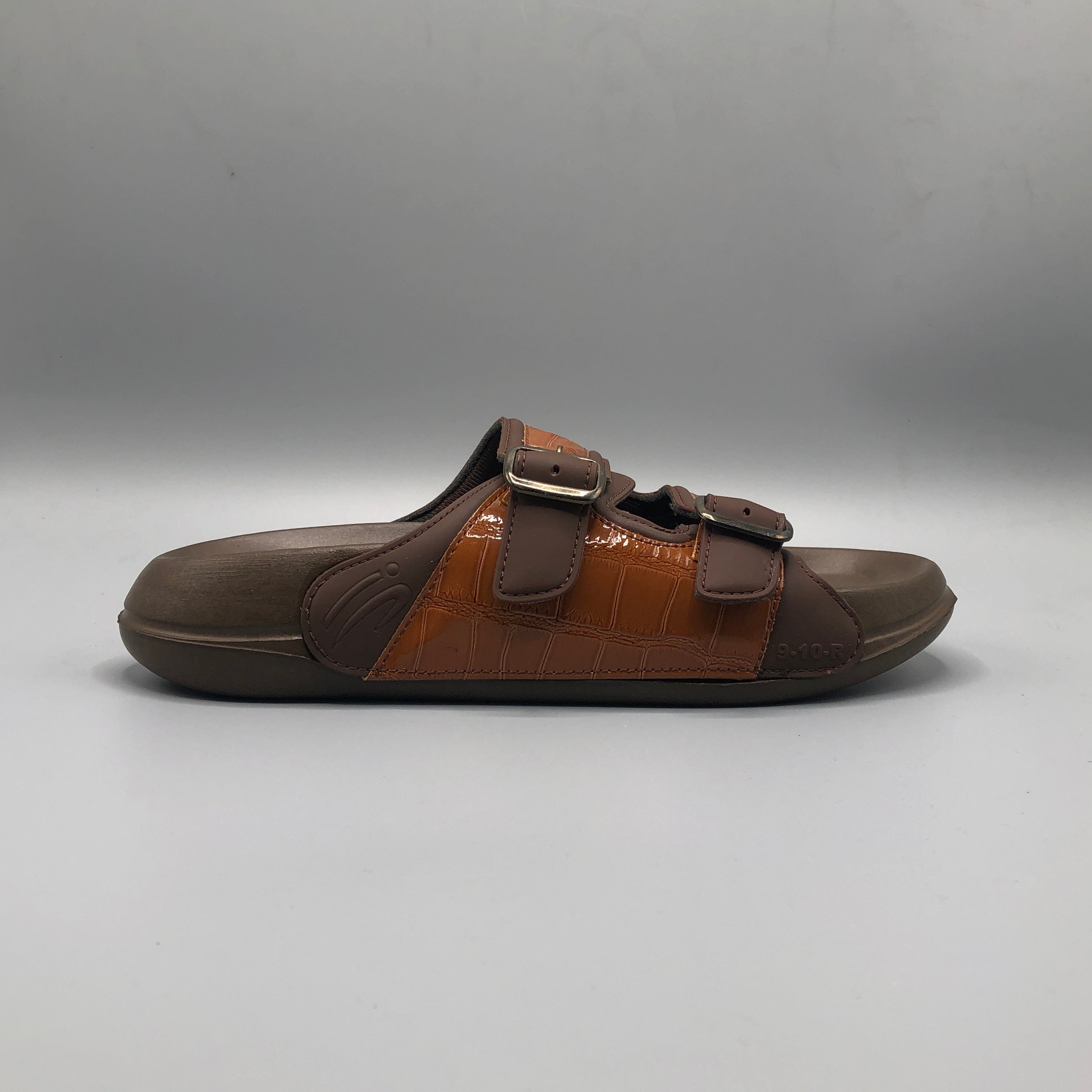 Brown , LEAP Atlas double buckle slippers for men front view