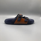 Blue , Open toe men's slippers with adjustable buckles