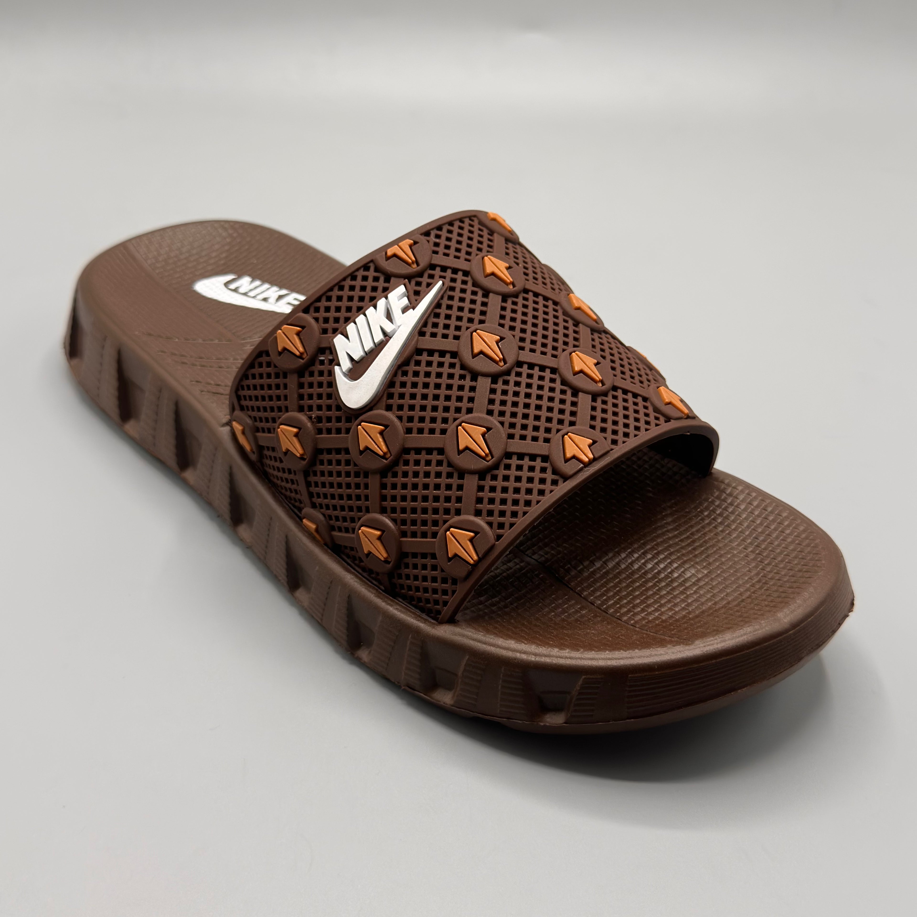 Brown , Lightweight Athletic Slides for Men with comfortable slip-on design