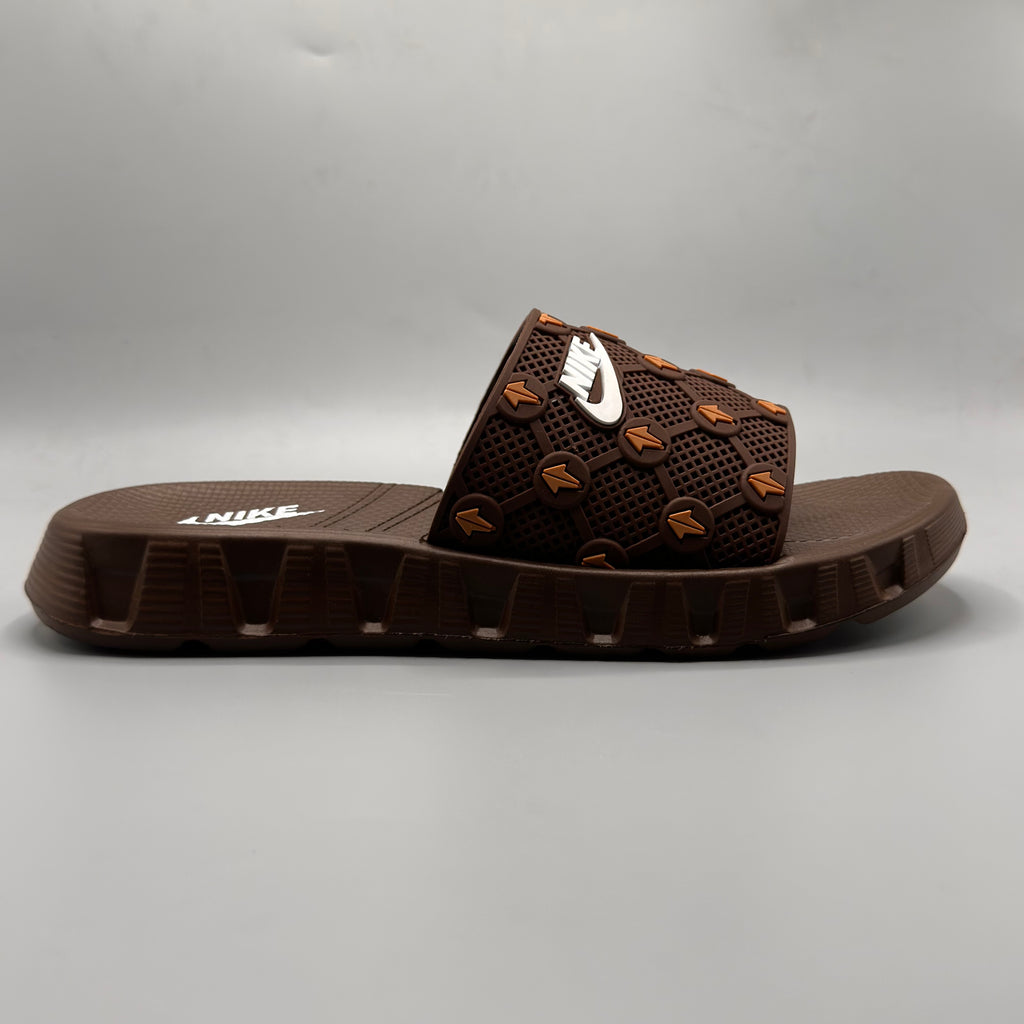 Brown , Nike Athletic Slides for Men with soft cushioned footbed and anti-slip sole