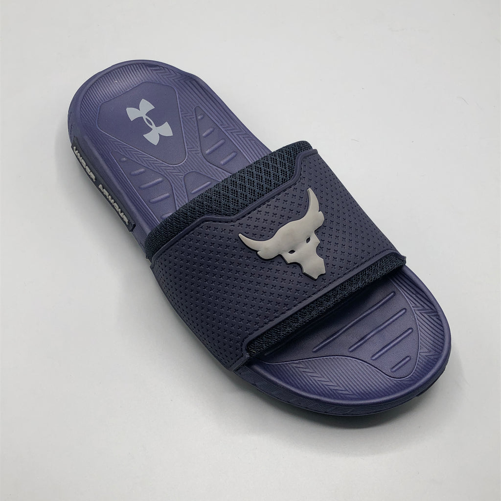 PowerFlex Comfort Slides side profile showing lightweight EVA sole construction, Navy