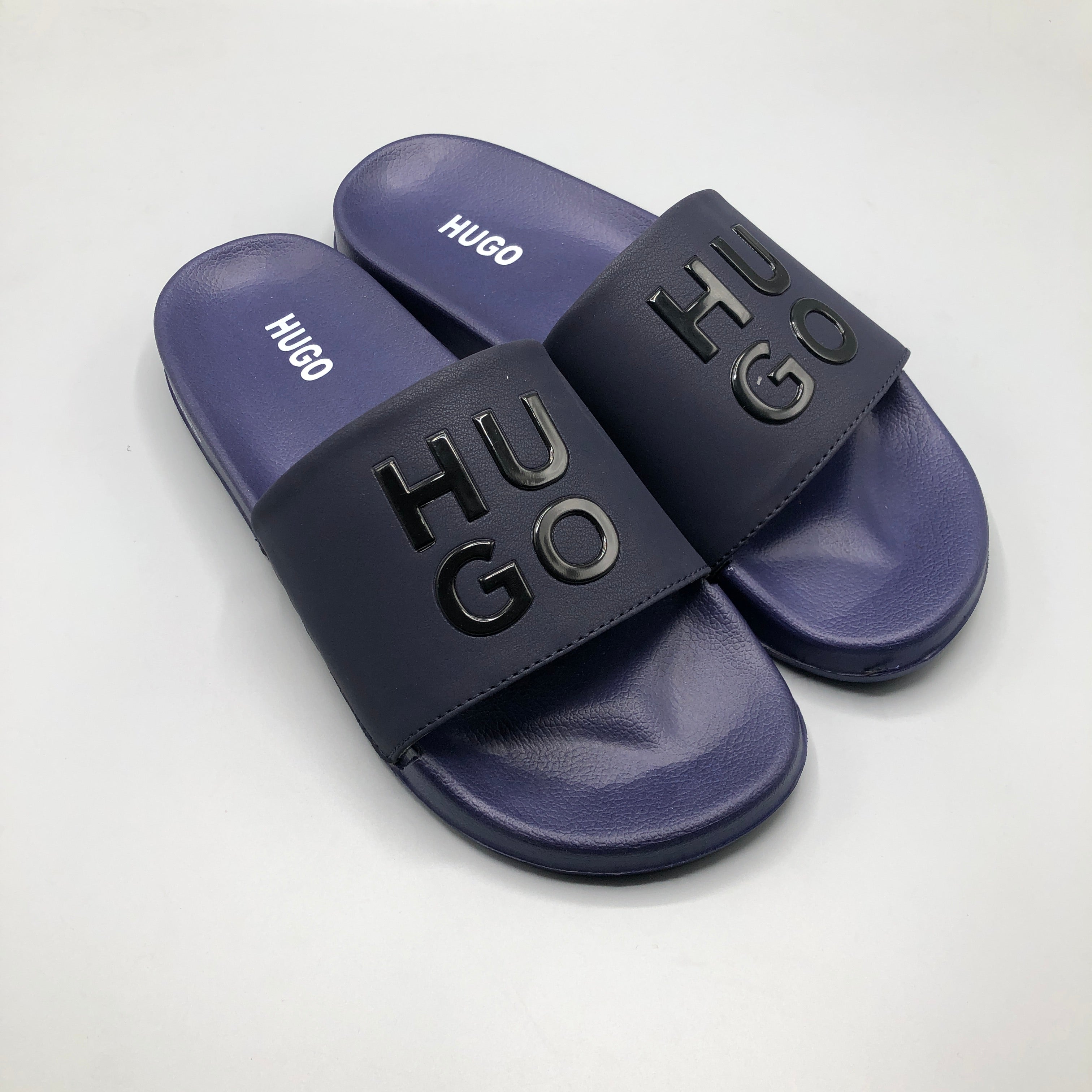 Navy , Thick soft sole of HUGO navy blue casual slippers for comfortable walking
