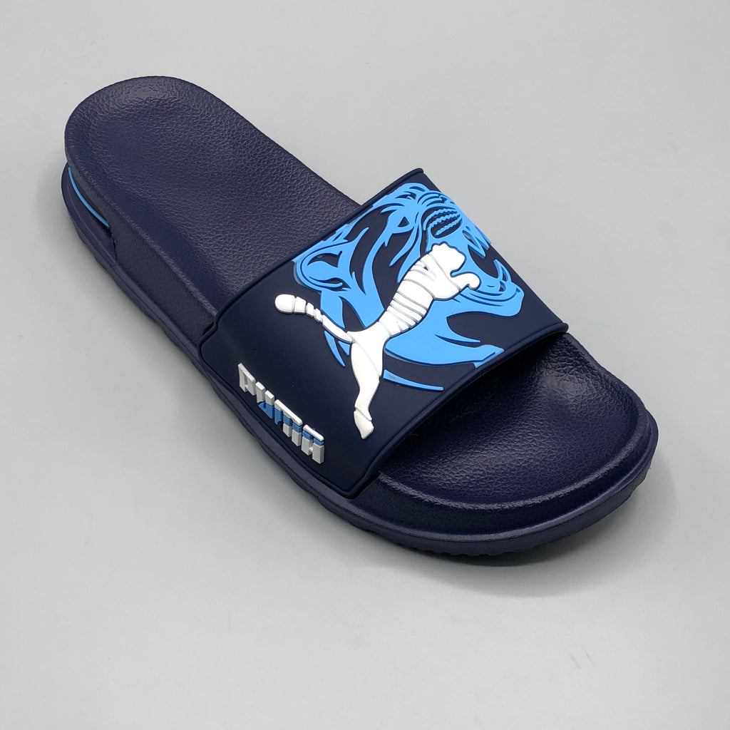 Navy , Summer slides for men with tiger printed strap and soft sole
