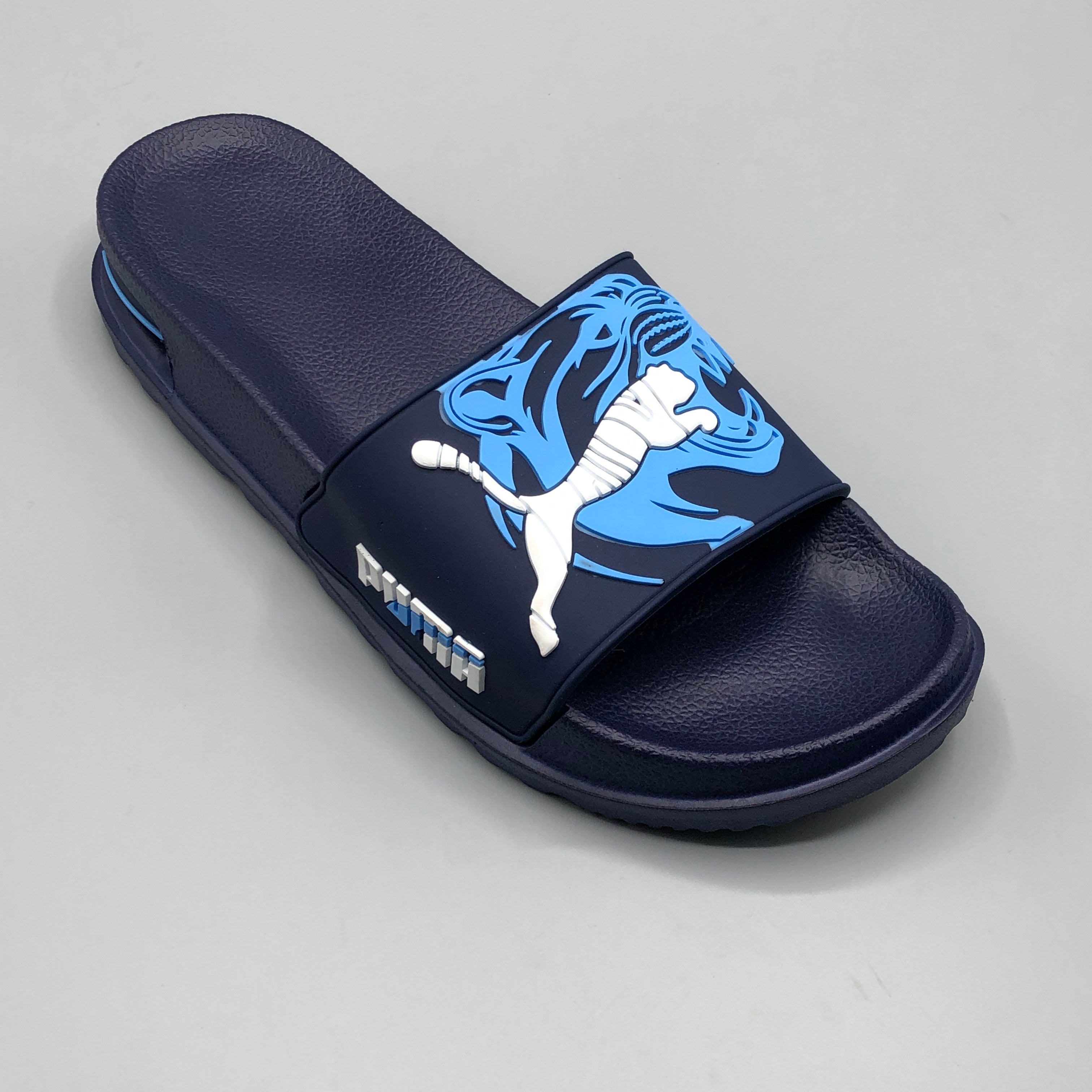 Navy , Summer slides for men with tiger printed strap and soft sole